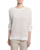 Mesh-Stitched Long-Sleeve Pullover Sweater