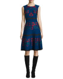 Ruby Rose-Jacquard Fit-&-Flare Dress, Prussian Blue/Multi