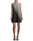 Sleeveless Ombre Sequined Swing Dress, White/Black