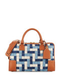 Amazona 28 Woven Denim Satchel Bag, Blue/Multi