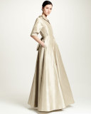 Half-Sleeve Faux-Wrap Gown