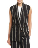 Paillette-Stripe Double-Breasted Vest, Black