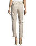 Elastic-Waist Slim-Leg Ankle Pants, Tan