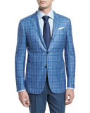 Plaid Two-Button Jacket, Light Blue/Green