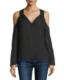 Gemma Cold-Shoulder Pointelle-Trim Top, Black