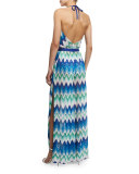 Zigzag-Print Halter Jumpsuit Coverup