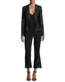 Kerri Cropped Lace-Hem Flared-Leg Pants, Black