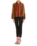 Shearling Fur Reversible Short Jacket, Camel