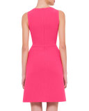 Sleeveless Round-Neck Wool Sheath Dress, Rose