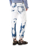 Hand-Bleached Denim Pants, White