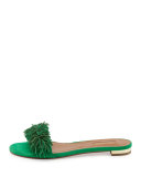 Wild Thing Suede Flat Slide Sandal, Green