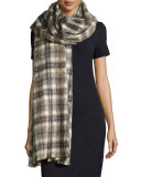 Long Plaid Alpaca & Wool Scarf, Vanilla/Brown