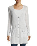 V-Neck Button-Front Long Sheer Hemp Cardigan