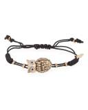 Pull-Cord Bracelet with Brown Diamond Owl in 18K Gold