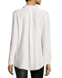 Janice Tie-Neck Silk Blouse, Ivory