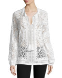 Long-Sleeve Lace Peasant Blouse