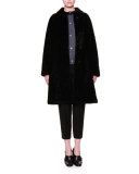 Reversible Shearling Fur Long Coat, Black