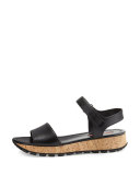 Leather Cork Platform Sandal, Black