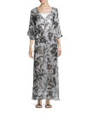 Silk Chiffon Boho Maxi Coverup Dress, White/Black
