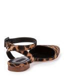 Lara Calf-Hair Ankle-Wrap d'Orsay Flat, Black/Natural Leopard