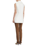 Ribbed Sleeveless Turtleneck Sweater, White