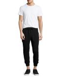 Leather-Trim Knit Sweatpants, Black