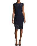 Suzette Floral Lace Sheath Dress, Navy