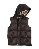 Carlton Hooded Puffer Vest, Charcoal Gray, Size 4-14