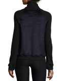 Faux-Fur Funnel-Neck Athletic Pullover, Midnight Blue/Black