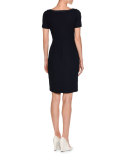 Ottoman-Knit Short-Sleeve Sheath Dress, Navy