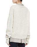 Knit Drop-Shoulder Pullover Sweater, Winter White
