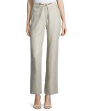 Straight-Leg Drawstring-Waist Linen Pants, Natural