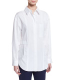 Relaxed Long-Sleeve Button-Front Poplin Shirt, Optic White