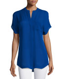 Short-Sleeve Silk Popover Top