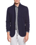 Cashmere Three-Button Knit Jacket, Blue