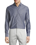 Mini-Houndstooth Long-Sleeve Sport Shirt, Gray