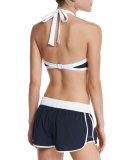Block Party High-Neck Swim Top, Indigo