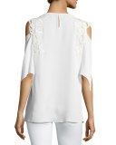 Michaela Cold-Shoulder Lacy V-Neck Silk Blouse