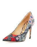 Hazel Pointed-Toe Floral-Jacquard Pump, Gray/Multi
