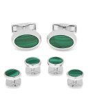 Malachite Stone Cuff Links & Stud Set