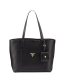 Medium Vitello Diano Open Tote Bag, Black (Nero)