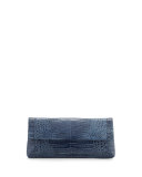 Gotham Crocodile Flap Clutch Bag, Denim Matte