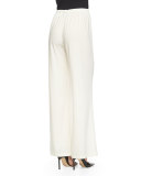Stretch-Knit Wide-Leg Pants, White 