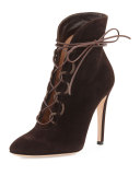 Suede Lace-Up 105mm Bootie, Moka