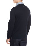 Contrast-Trim Crewneck Sweater, Navy/Gray