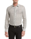 Grid Long-Sleeve Linen Sport Shirt, Multi