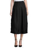 Pleated High-Waist Midi Skirt, Black