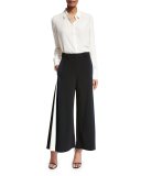 Pleated Side-Strap Culottes, Black