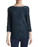 Sequined Boat-Neck Tunic, Navy