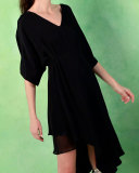 Geena Asymmetric V-Neck Dress, Black